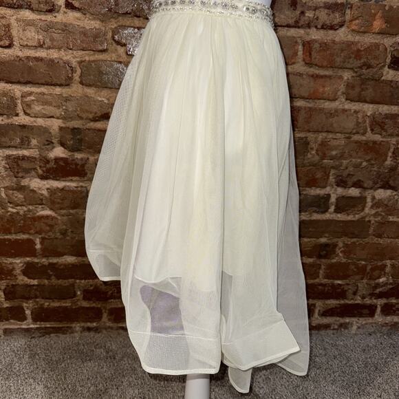 Sequin Hearts Ivory Sheer Tulle Lined Skirt Jeweled Waist Sz 3 asymmetrical Hem - Picture 7 of 12